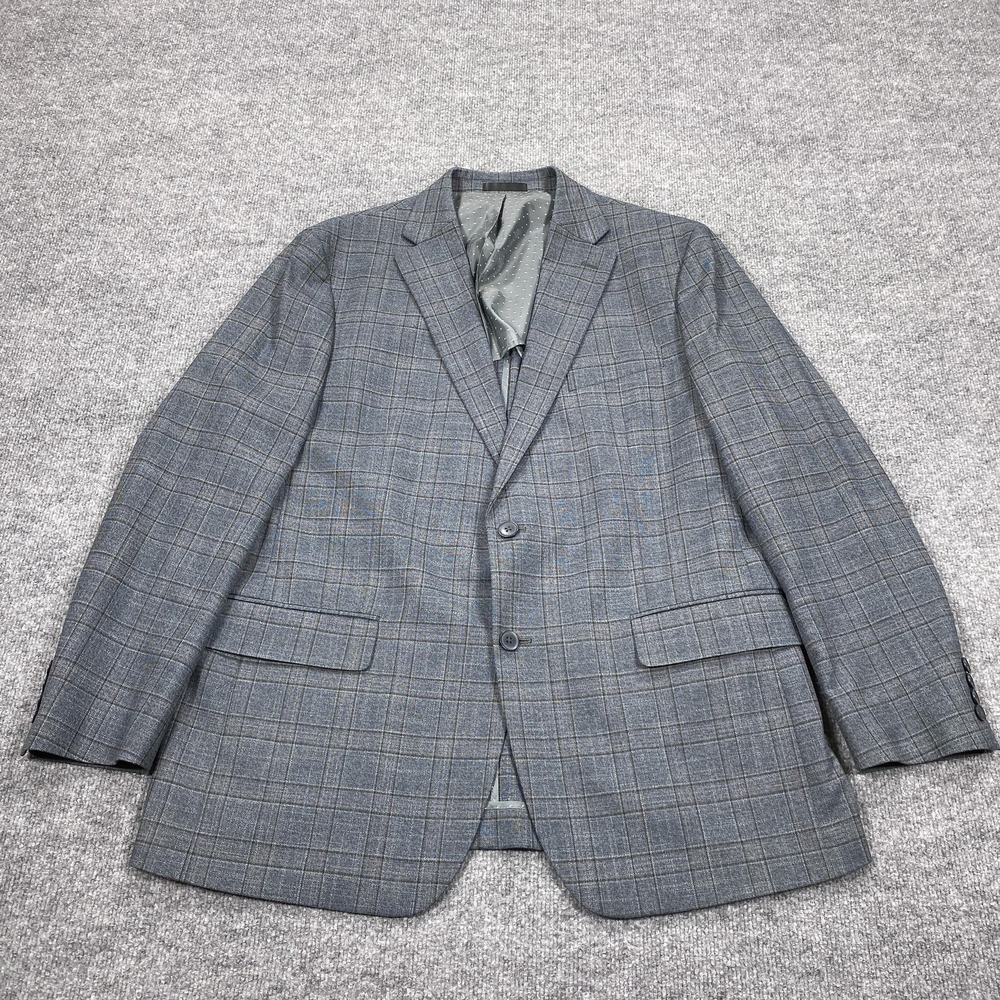Michael Strahan Blazer Mens 44 Gray Plaid Suit Jacket Coat Single Breasted